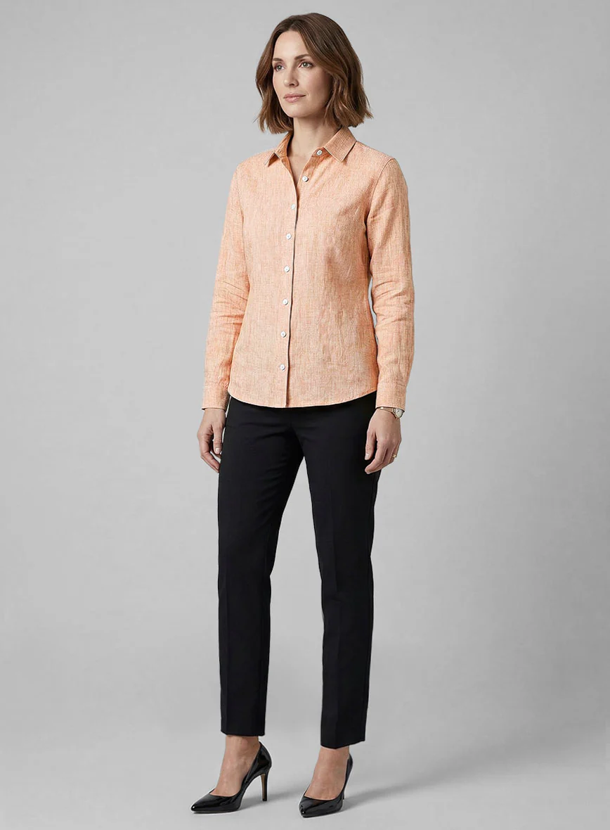 Women's European Pale Orange Linen Shirt - Image 2
