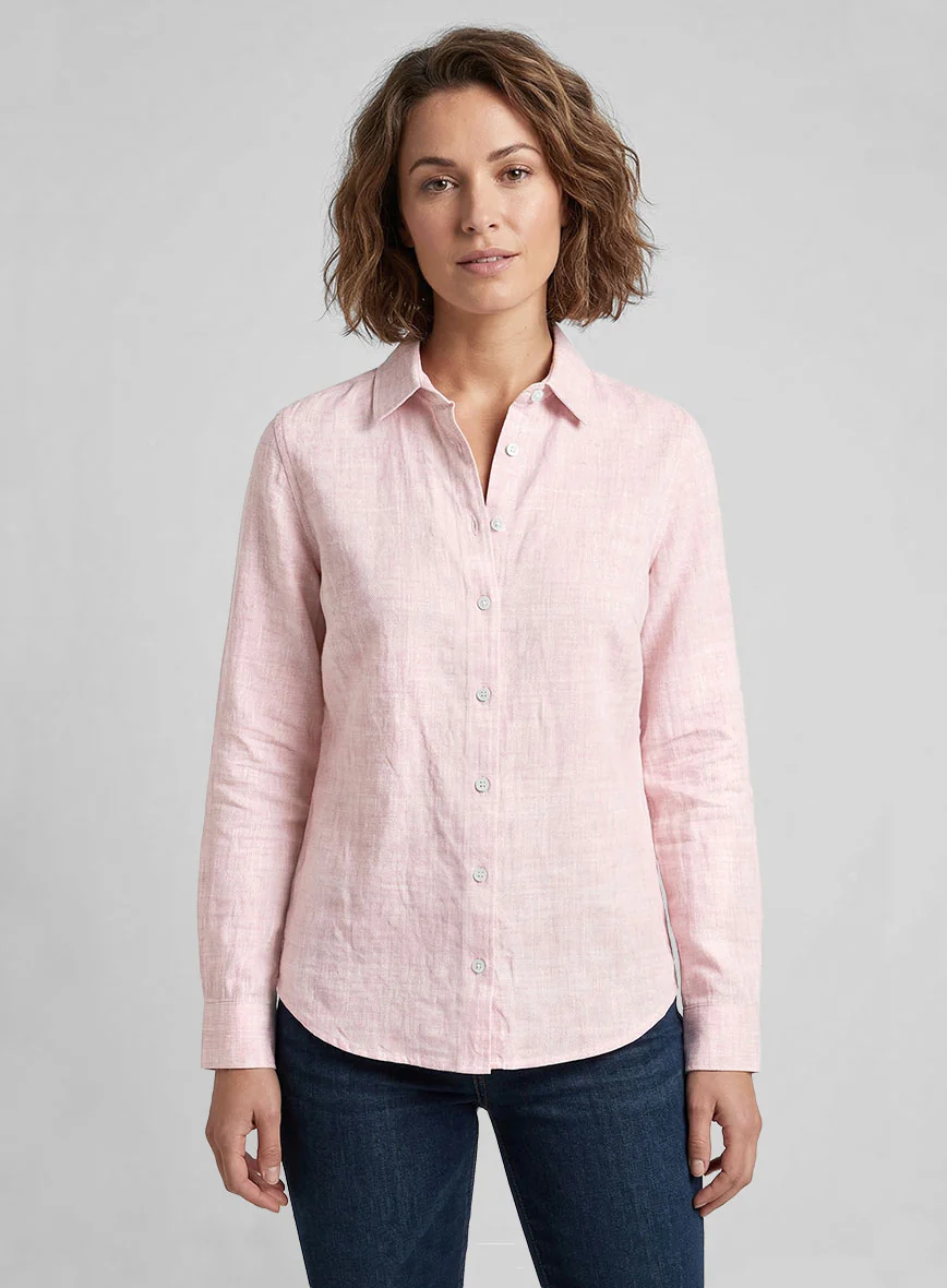 Women's European Pink Linen Shirt