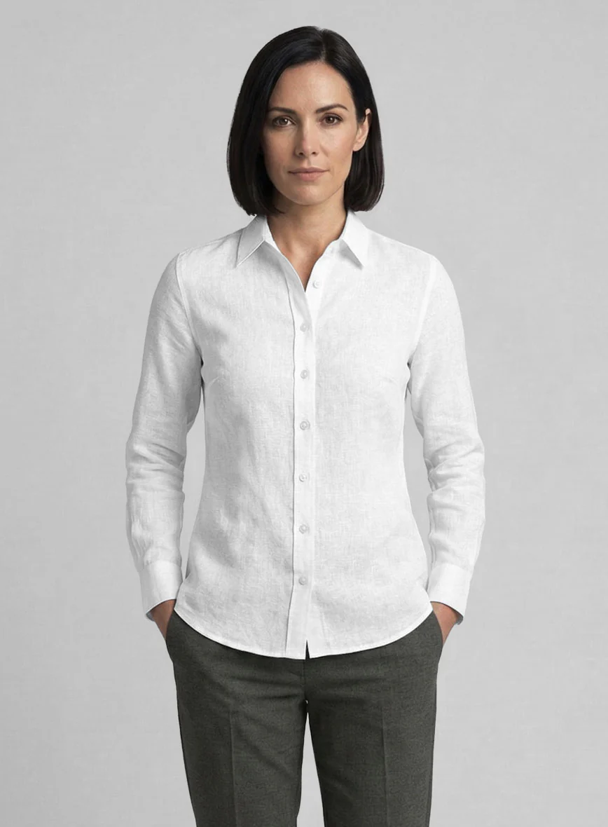 Women's European White Linen Shirt