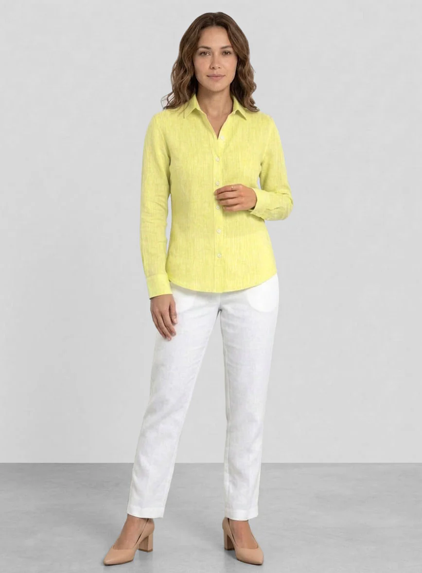 Women's European Yellow Linen Shirt - Image 2