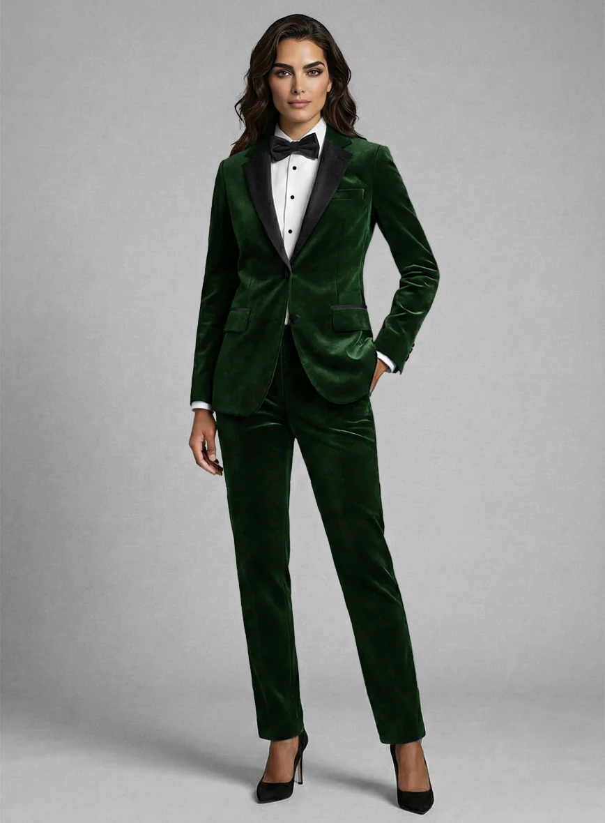 Women's Green Velvet Tuxedo Suit