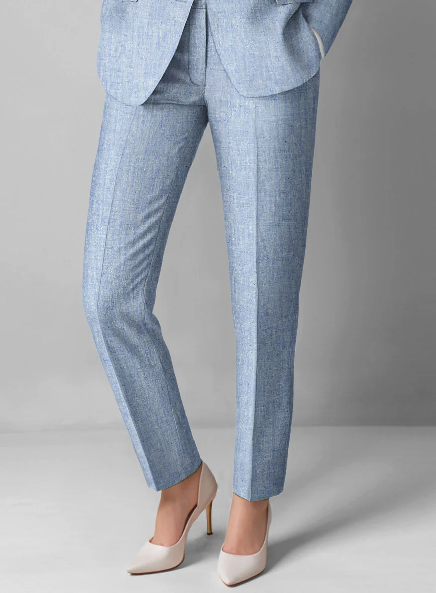 Women's Italian Sky Blue Linen Suit - Image 3