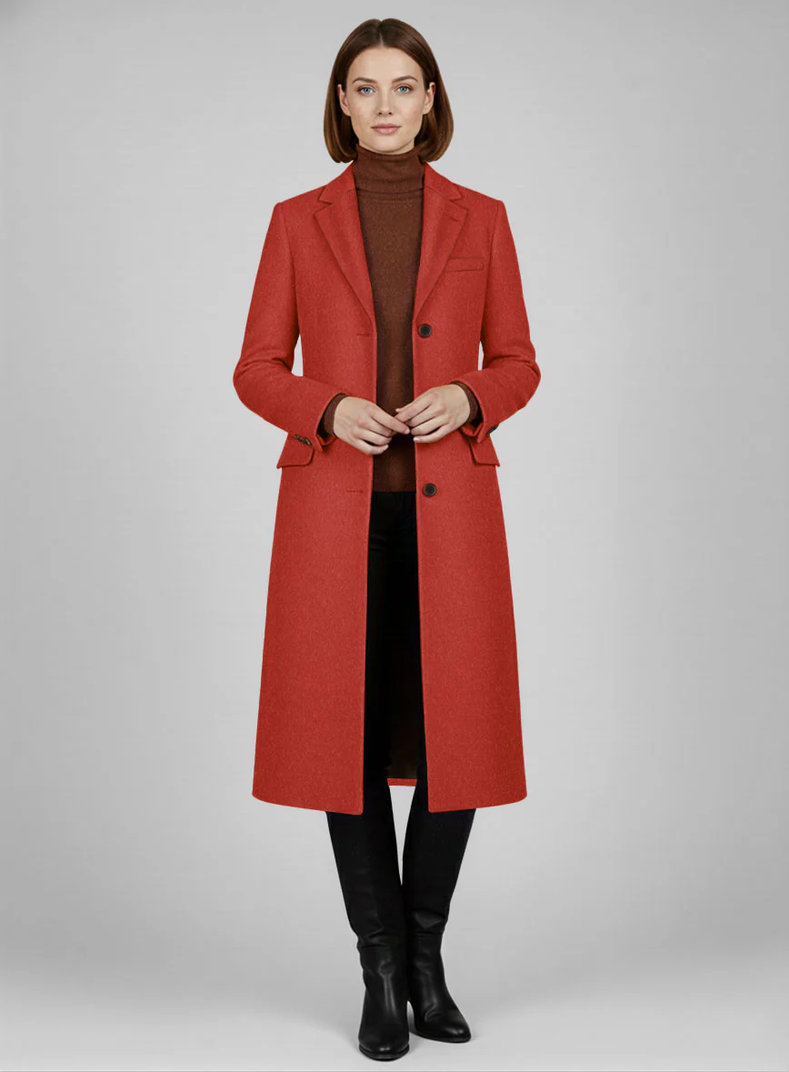 Women's Naples Fiery Orange Tweed Overcoat