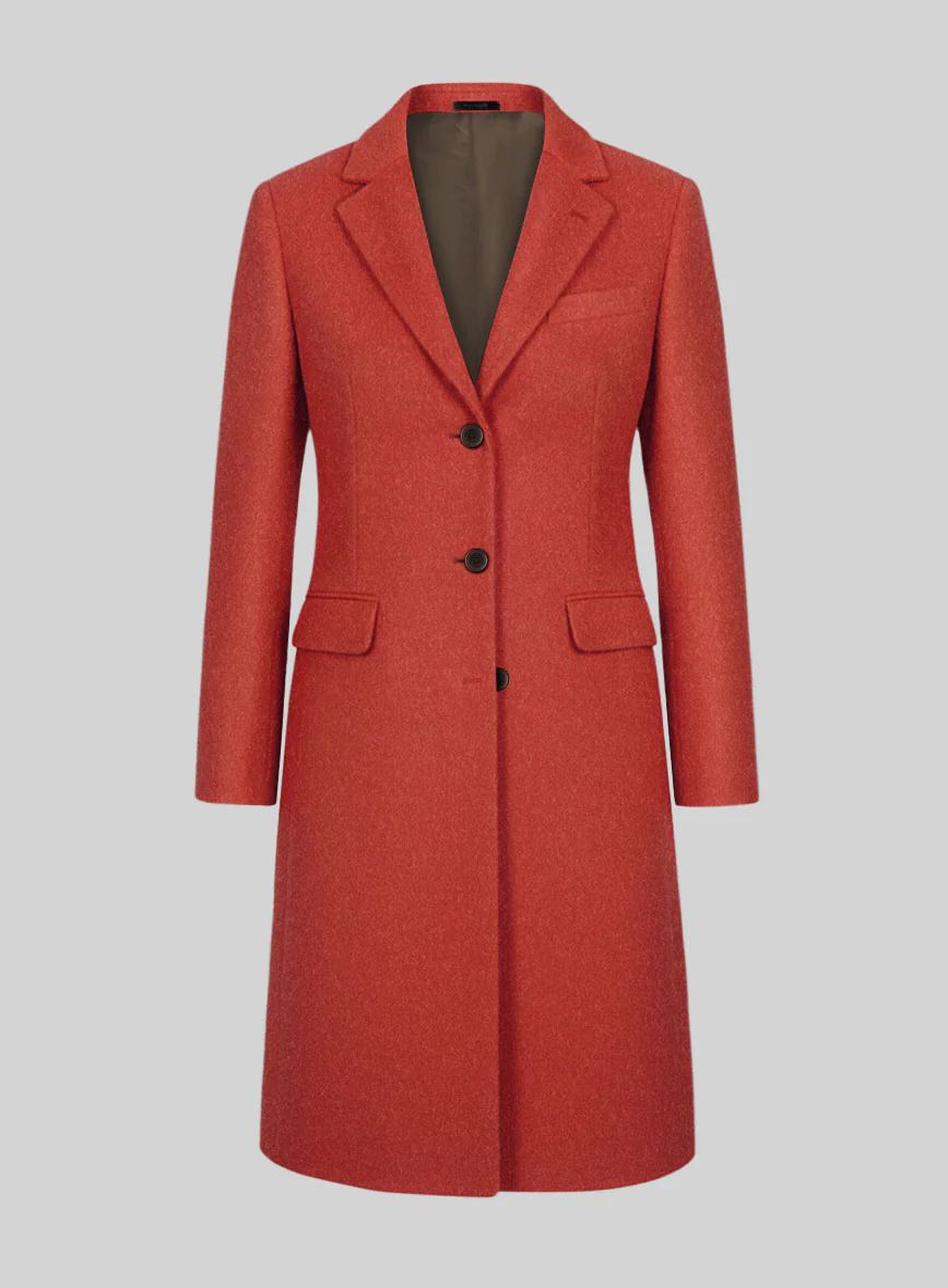Women's Naples Fiery Orange Tweed Overcoat - Image 2