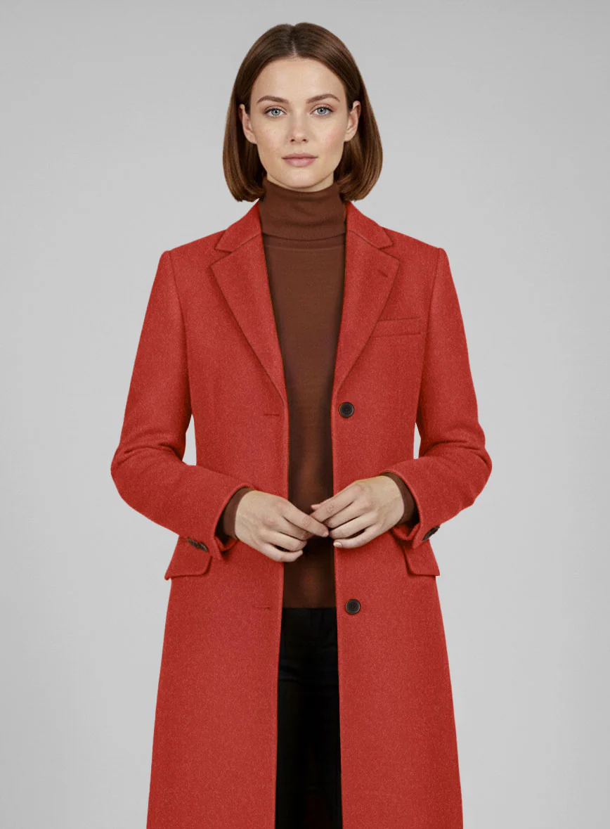 Women's Naples Fiery Orange Tweed Overcoat - Image 3