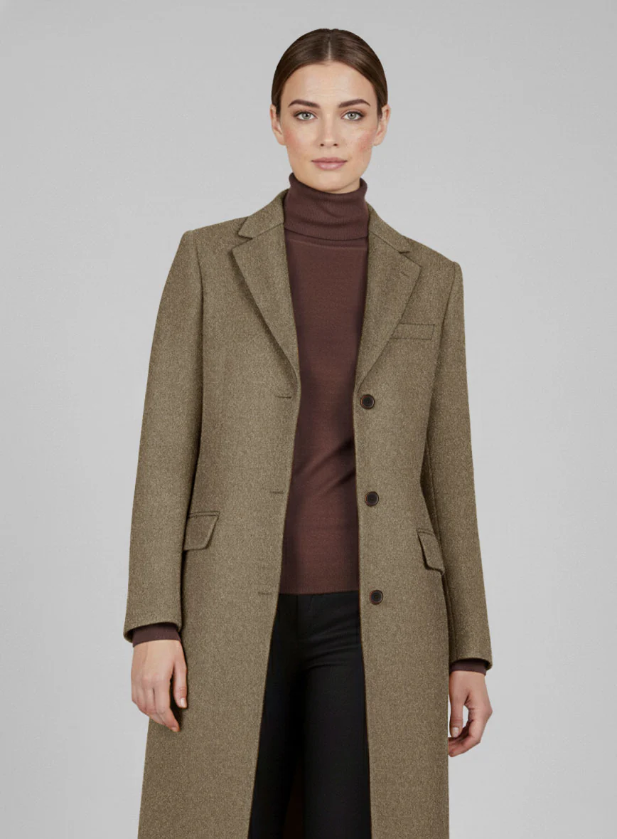 Women's Naples Melange Brown Tweed Overcoat - Image 3