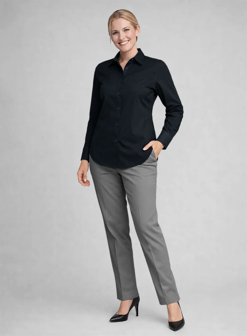 Women's Navy Stretch Poplene Shirt - Image 2