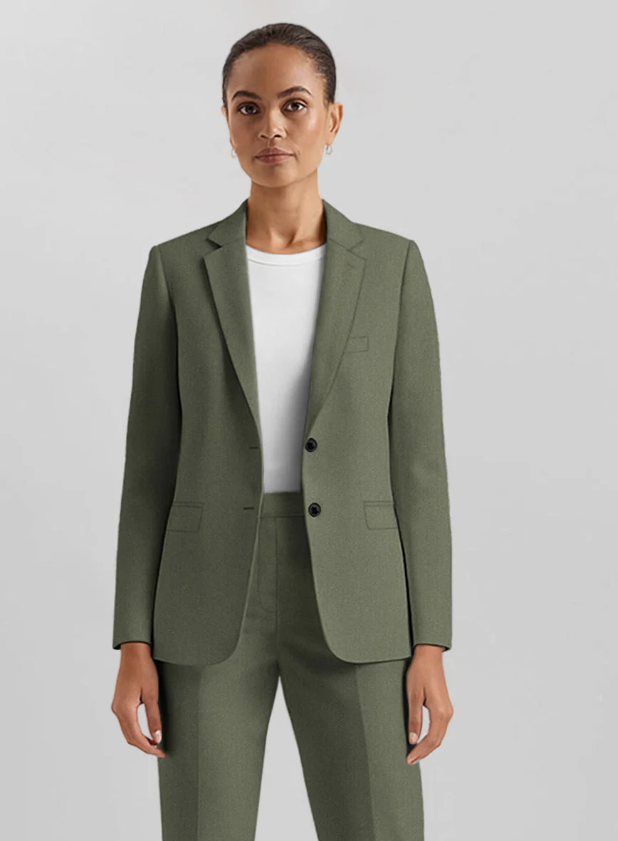 Women's Olive Green Napoli Stretch Light Weight Cotton Suit - Image 2
