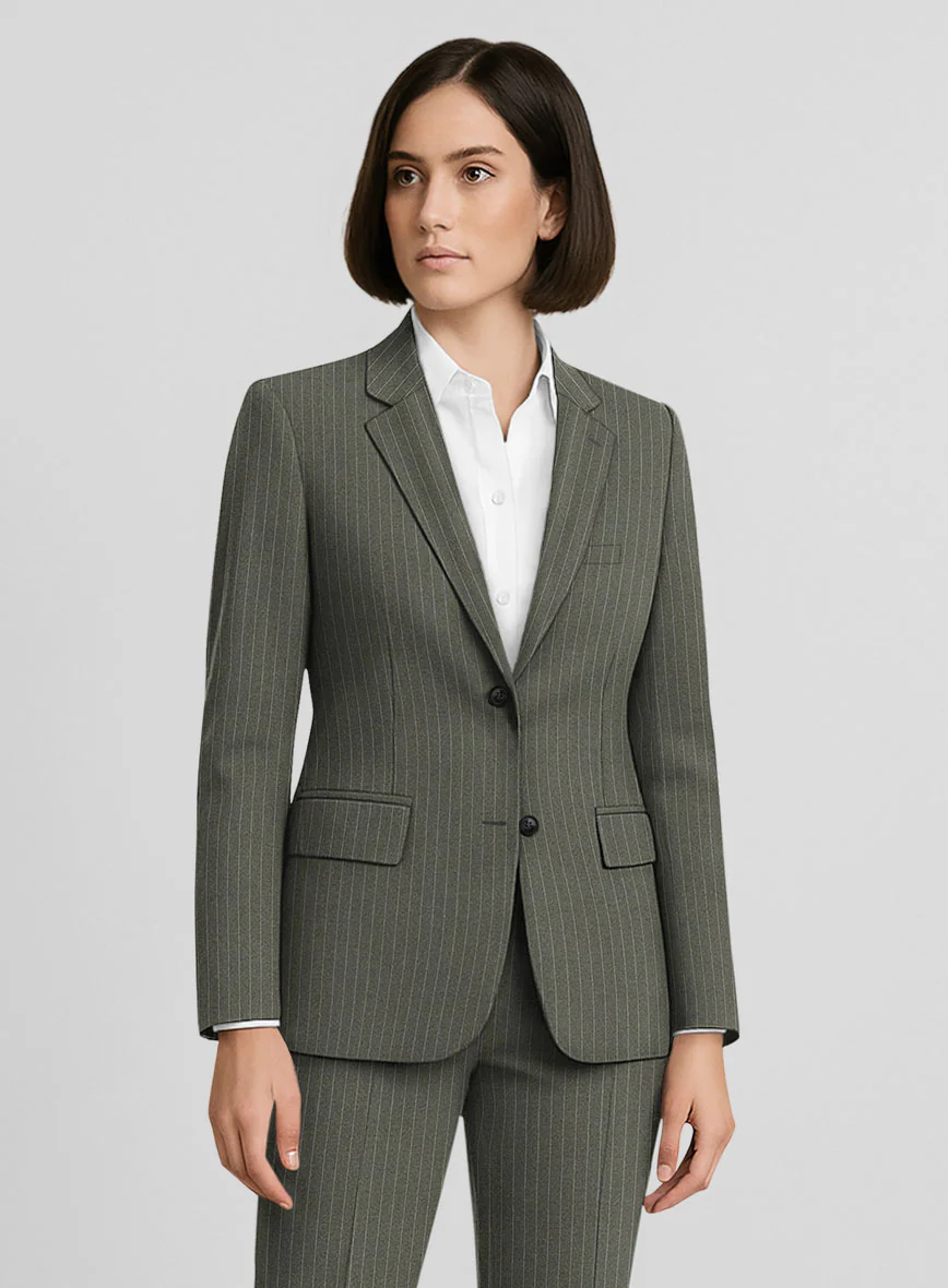 Women's Olive Green Pinstripe Jacket