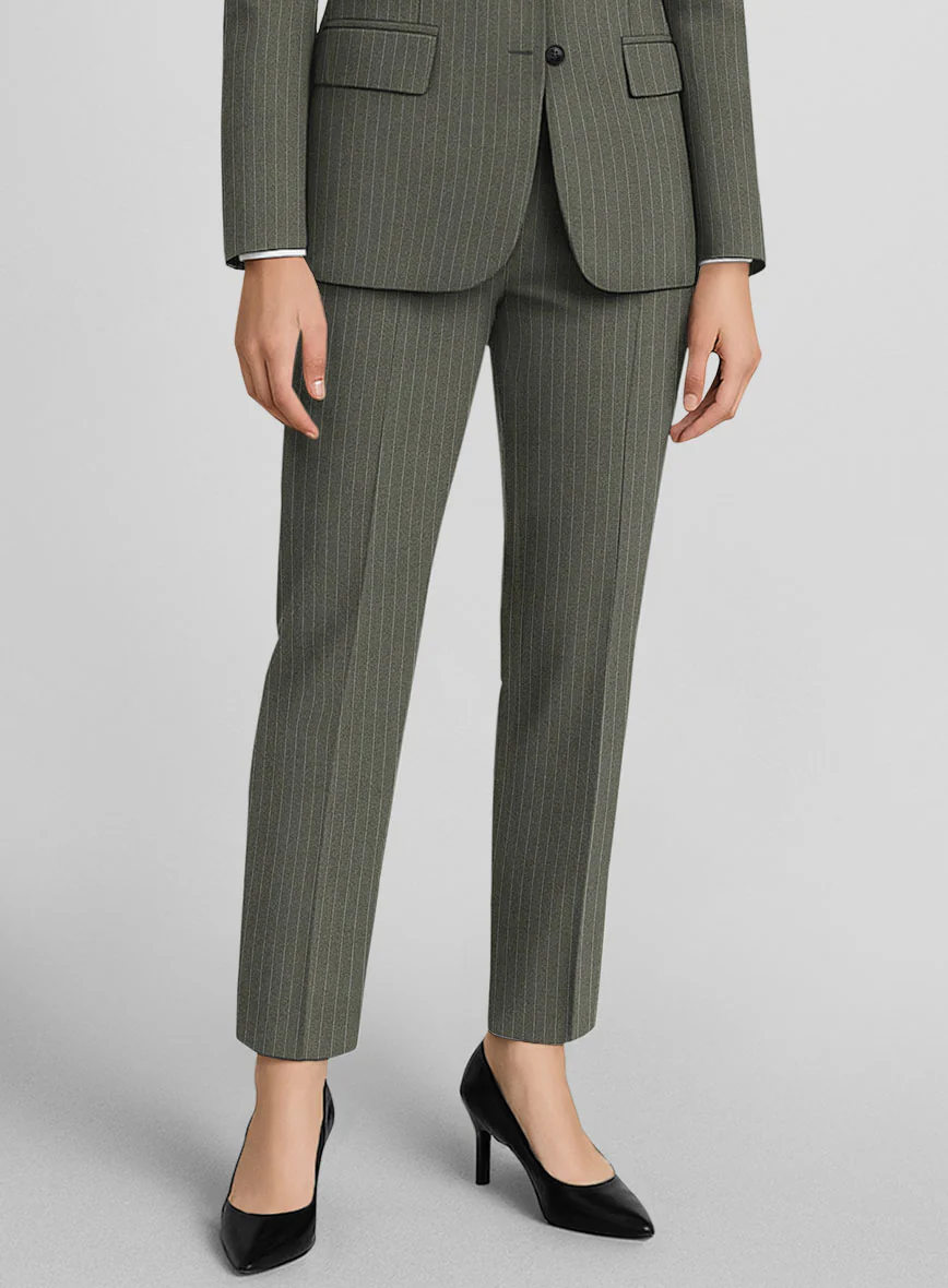 Women's Olive Green Pinstripe Pants