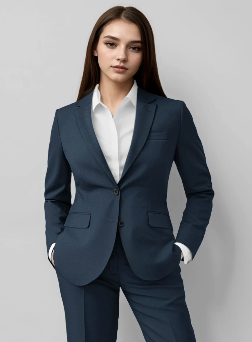 Women's Royal Blue Feather Cotton Canvas Stretch Suit - Image 2