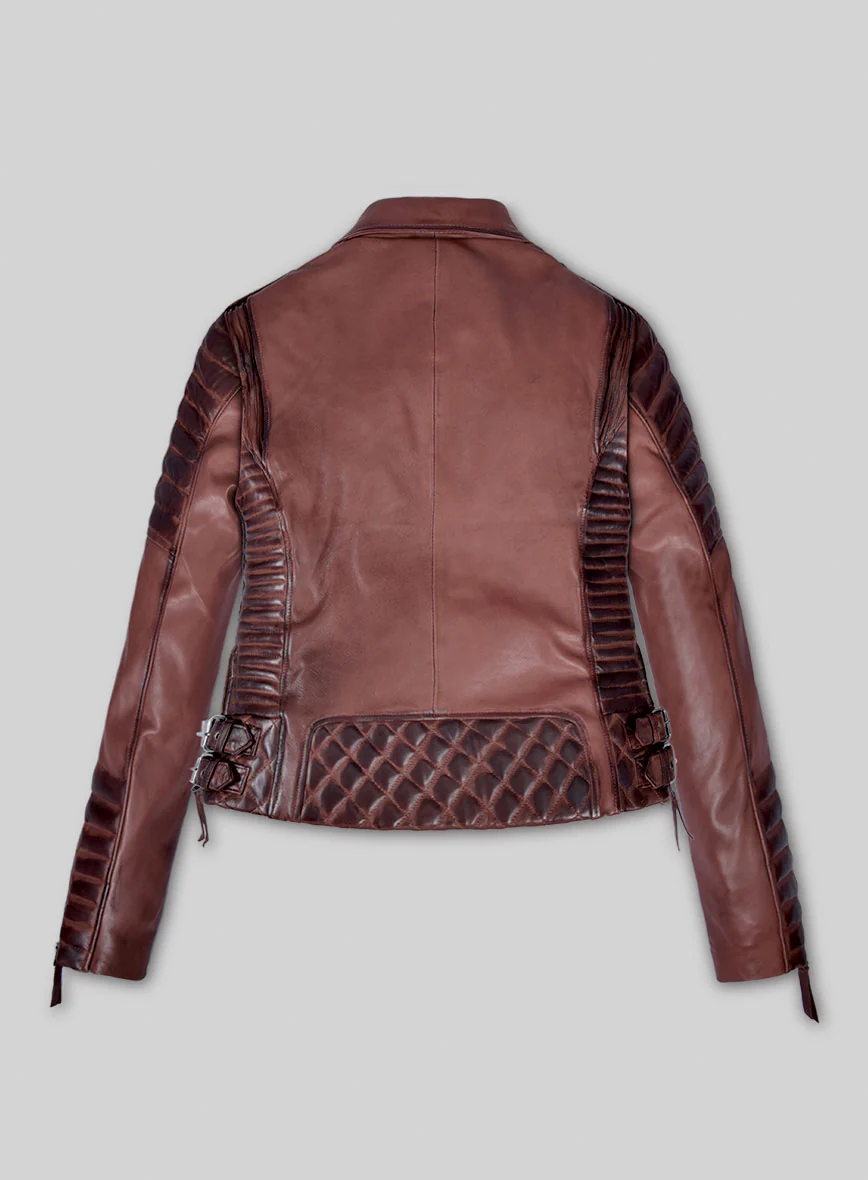Women's Valencia Burnt Maroon Leather Jacket - Image 2