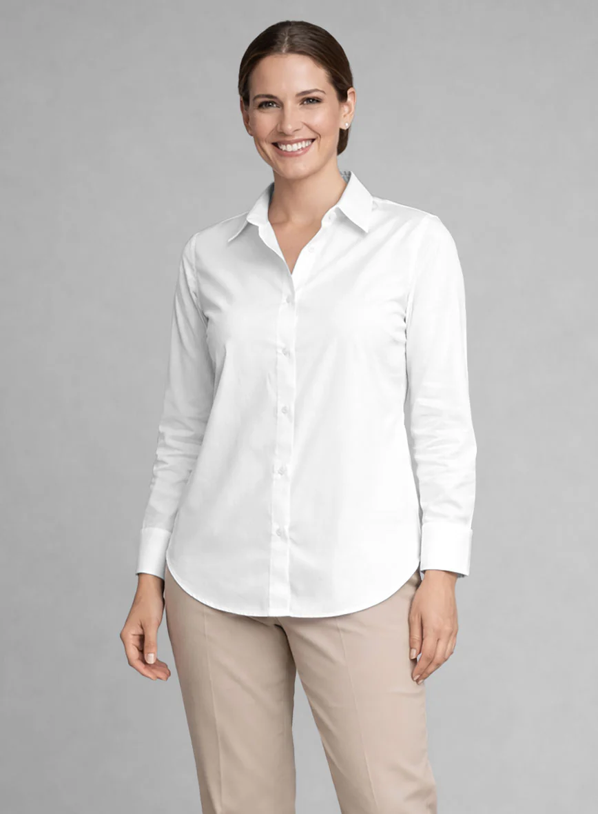 Women's White Stretch Poplene Shirt