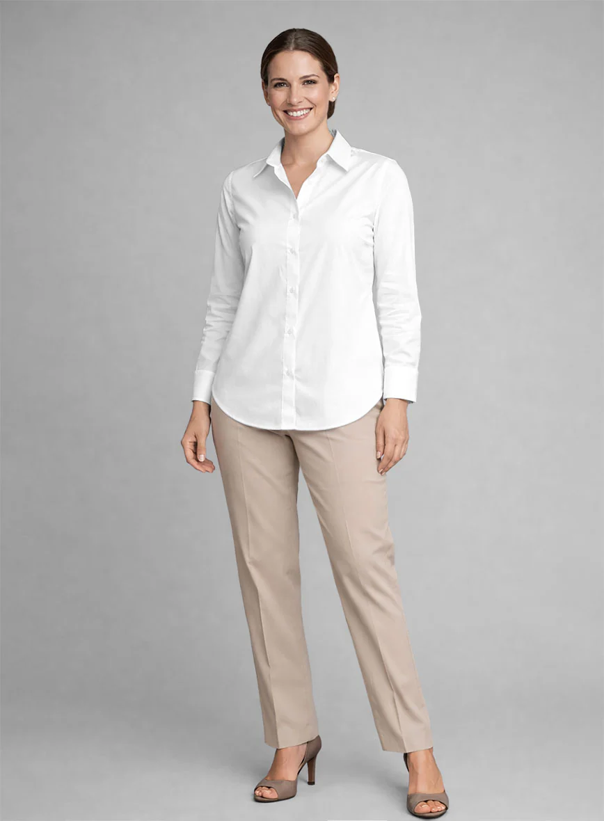 Women's White Stretch Poplene Shirt - Image 2