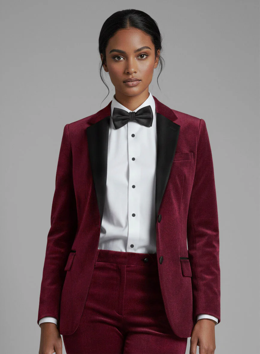 Women's Wine Velvet Tuxedo Jacket