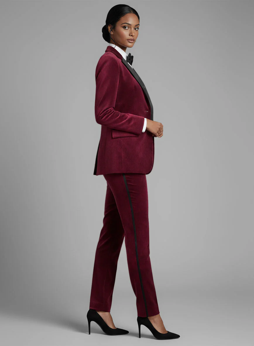 Women's Wine Velvet Tuxedo Suit - Image 3