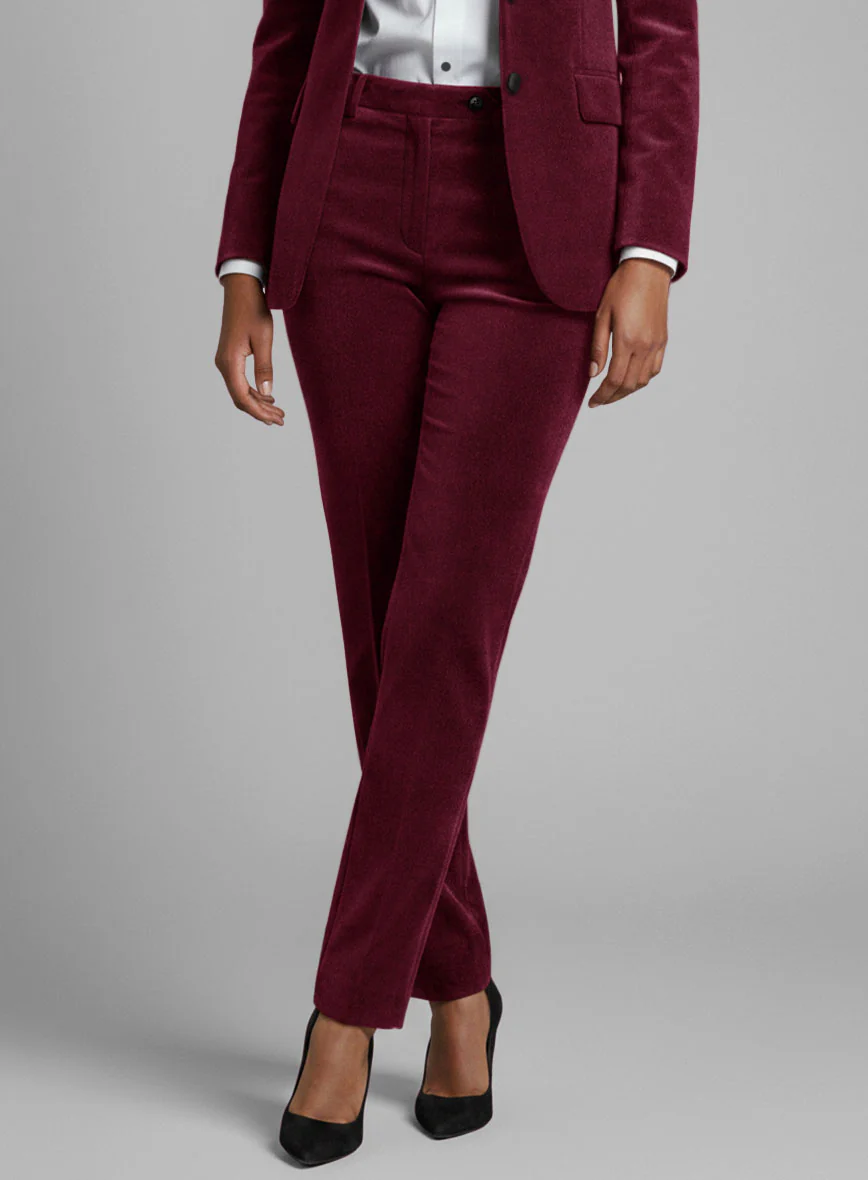 Women's Wine Velvet Tuxedo Suit - Image 4