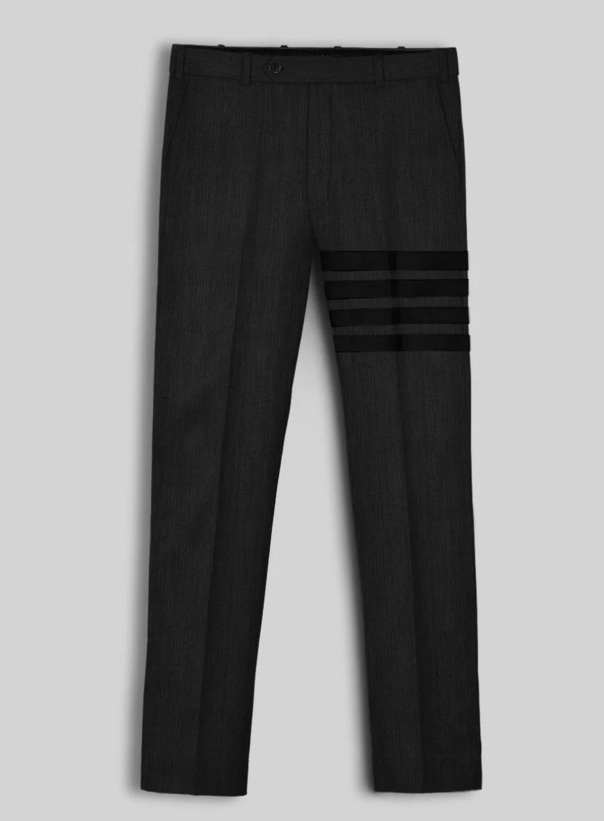 Worsted Dark Charcoal Wool Black Bar Trouser