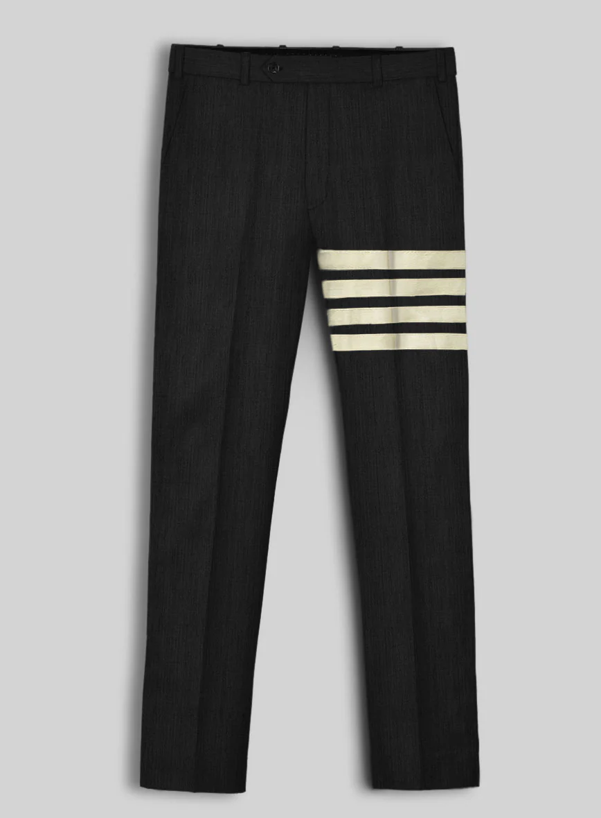Worsted Dark Charcoal Wool Ivory Bar Trouser