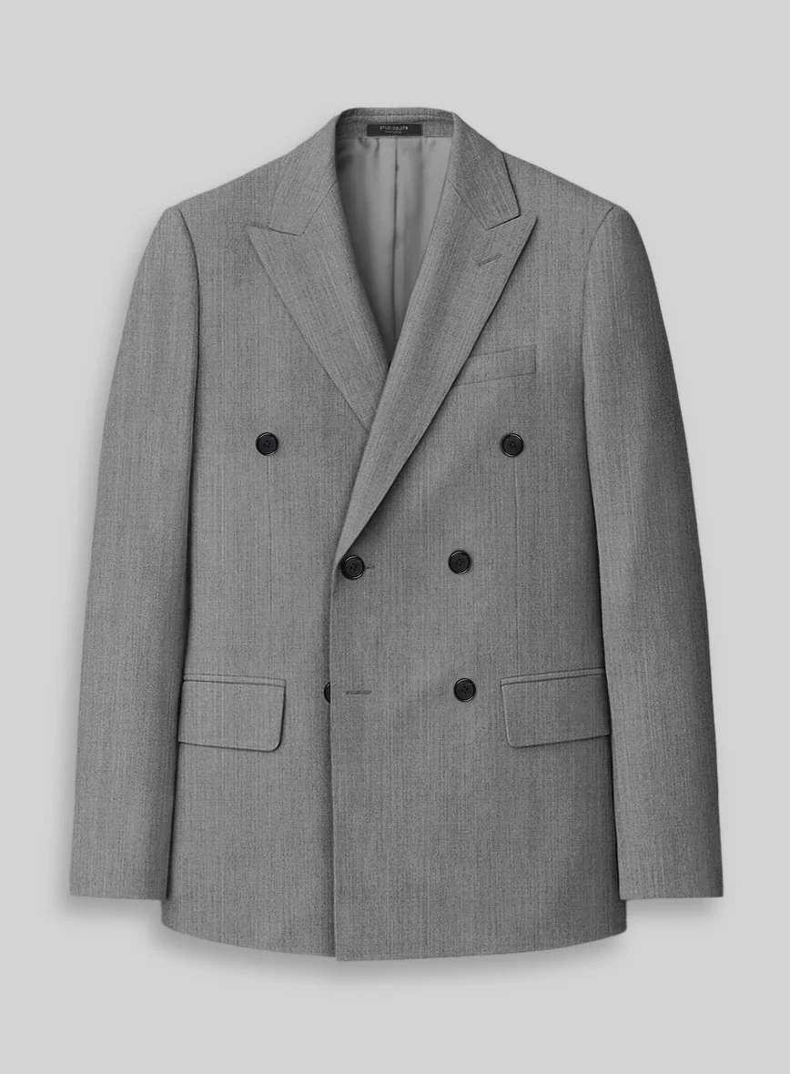 Worsted Light Gray Wool Double Breasted Suit - Image 3