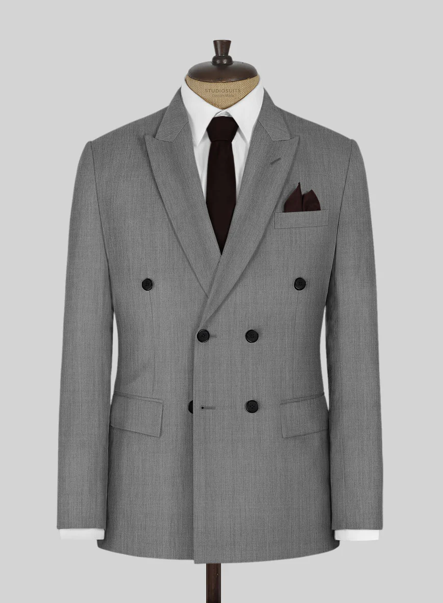 Worsted Light Gray Wool Double Breasted Suit - Image 4