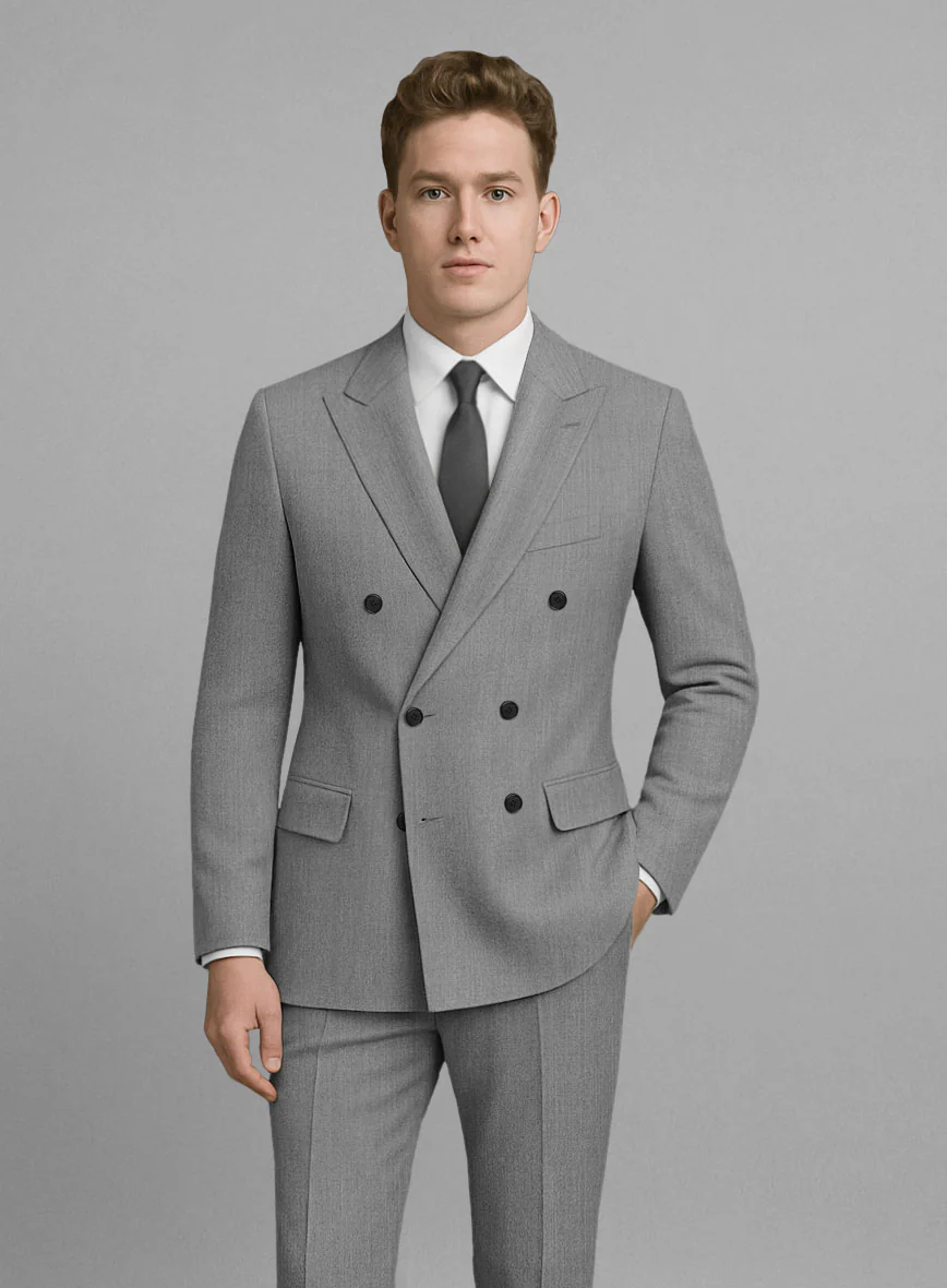 Worsted Light Gray Wool Double Breasted Suit - Image 5